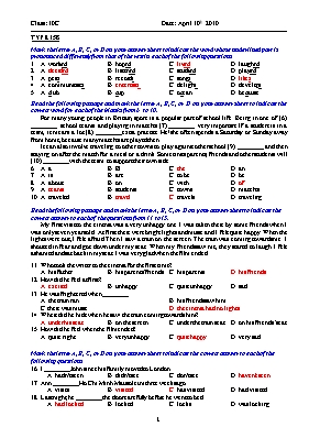 Đề kiểm tra kỳ I môn Tiếng Anh Lớp 10 - Mã đề 158